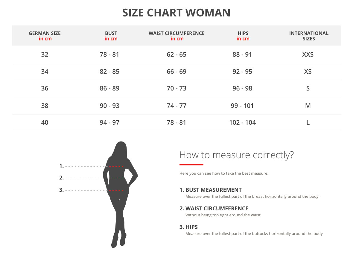 Size Chart for women golf clothing